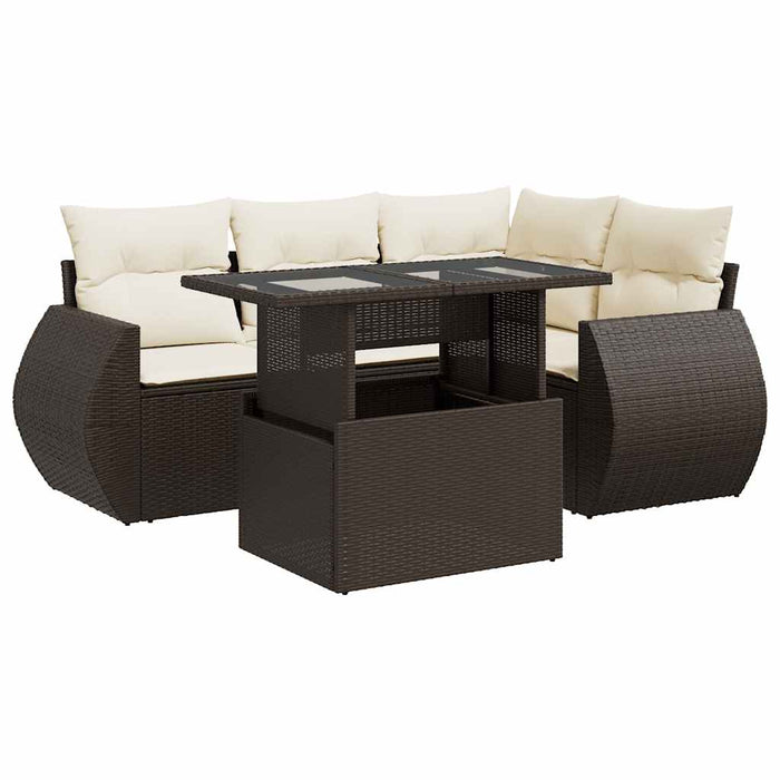 Set Divano da Giardino 5 pz con Cuscini Marrone in Polyrattan 3326634
