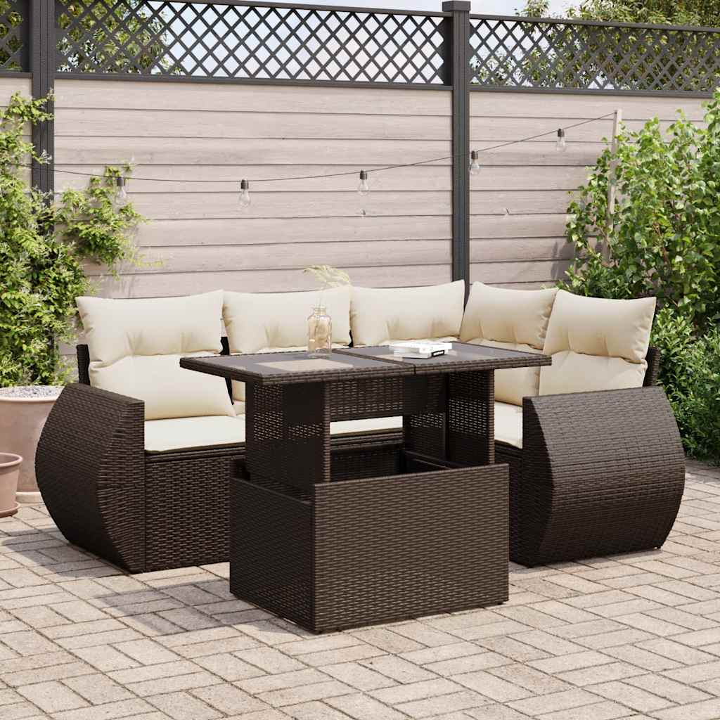 Set Divano da Giardino 5 pz con Cuscini Marrone in Polyrattan 3326634