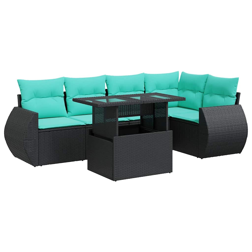 Set Divano da Giardino 6 pz con Cuscini Nero Polyrattan Acacia 3326638