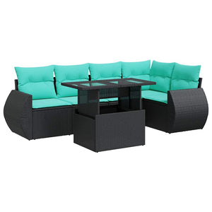 Set Divano da Giardino 6 pz con Cuscini Nero Polyrattan Acacia 3326638