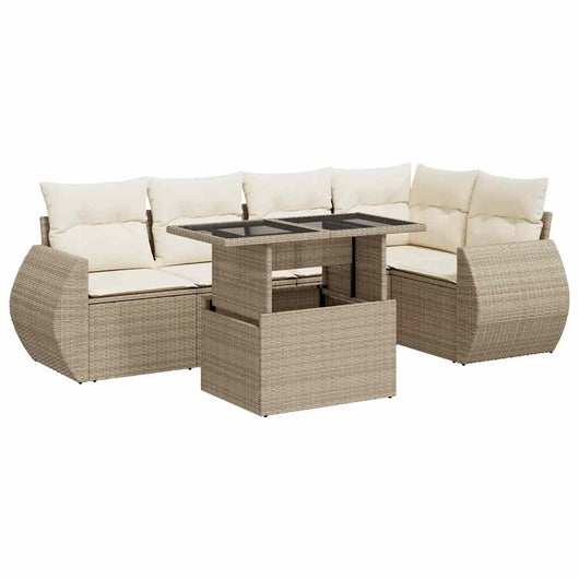 vidaXL Set Divano da Giardino 6 pz con Cuscini Beige in Polyrattan