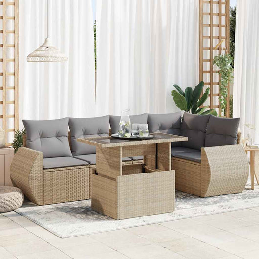 Set Divano da Giardino 6 pz con Cuscini Beige in Polyrattan