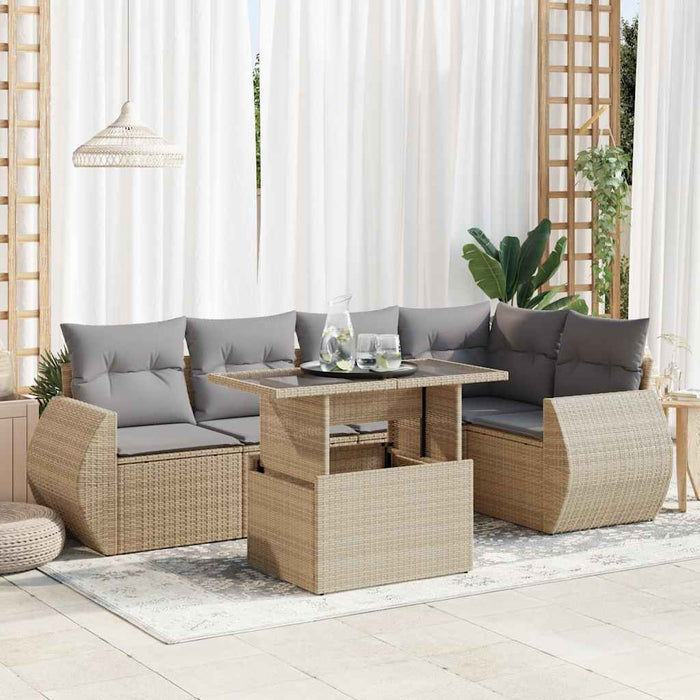 Set Divano da Giardino 6 pz con Cuscini Beige in Polyrattan