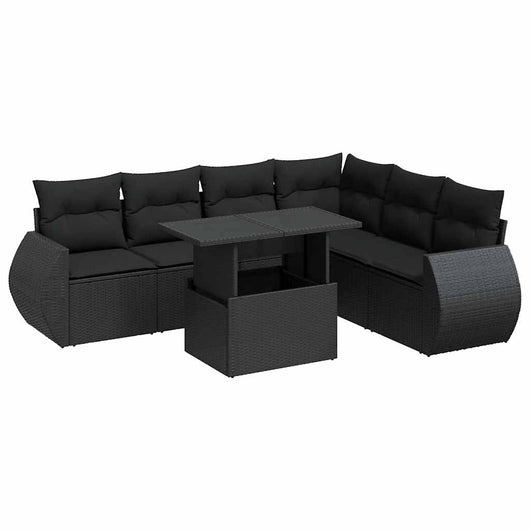 vidaXL Set Divani da Giardino con Cuscini 7pz Nero Polyrattan