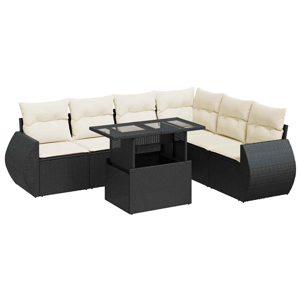 vidaXL Set Divani da Giardino con Cuscini 7pz Nero Polyrattan