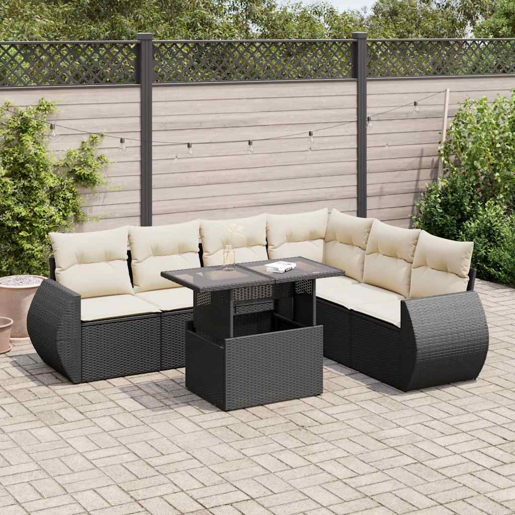 vidaXL Set Divani da Giardino con Cuscini 7pz Nero Polyrattan