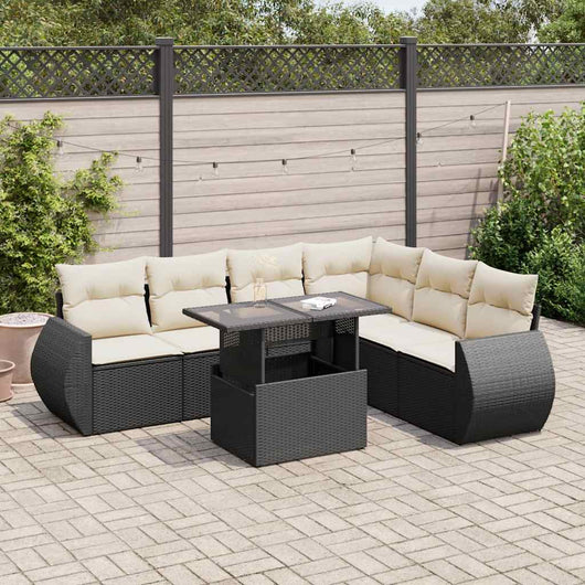 vidaXL Set Divani da Giardino con Cuscini 7pz Nero Polyrattan