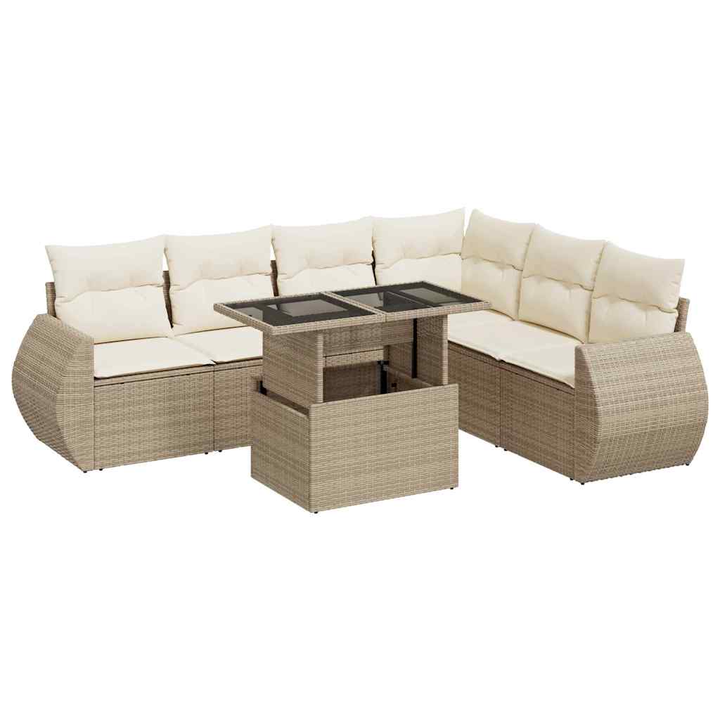 Set Divani da Giardino 7 pz con Cuscini Beige in Polyrattan