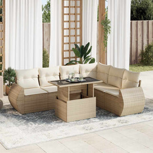 Set Divani da Giardino 7 pz con Cuscini Beige in Polyrattan 3326649