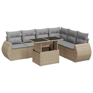 vidaXL Set Divani da Giardino 7 pz con Cuscini Beige in Polyrattan