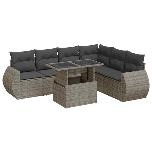 vidaXL Set Divani da Giardino 7 pz con Cuscini Grigio in Polyrattan