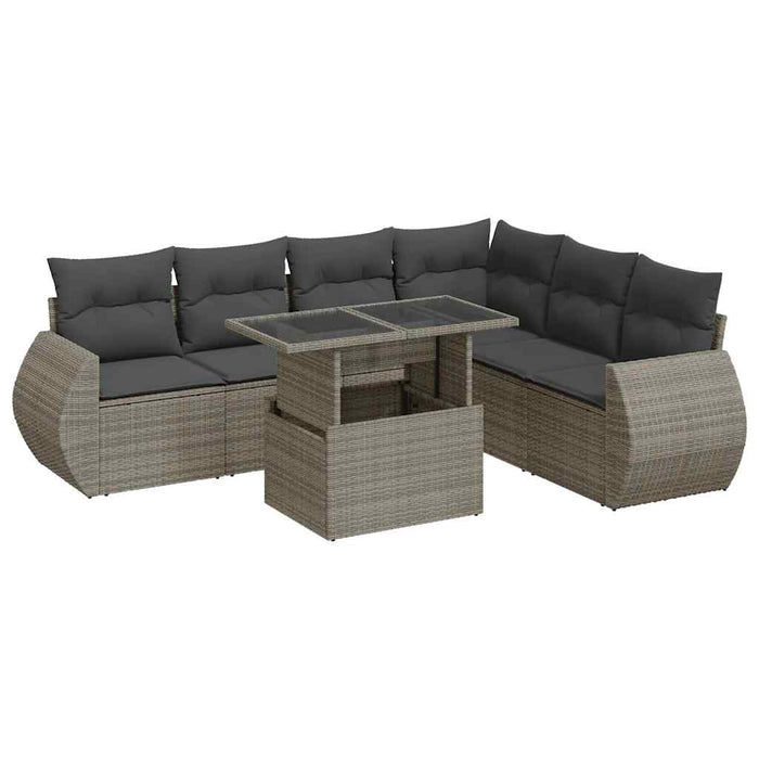 vidaXL Set Divani da Giardino 7 pz con Cuscini Grigio in Polyrattan