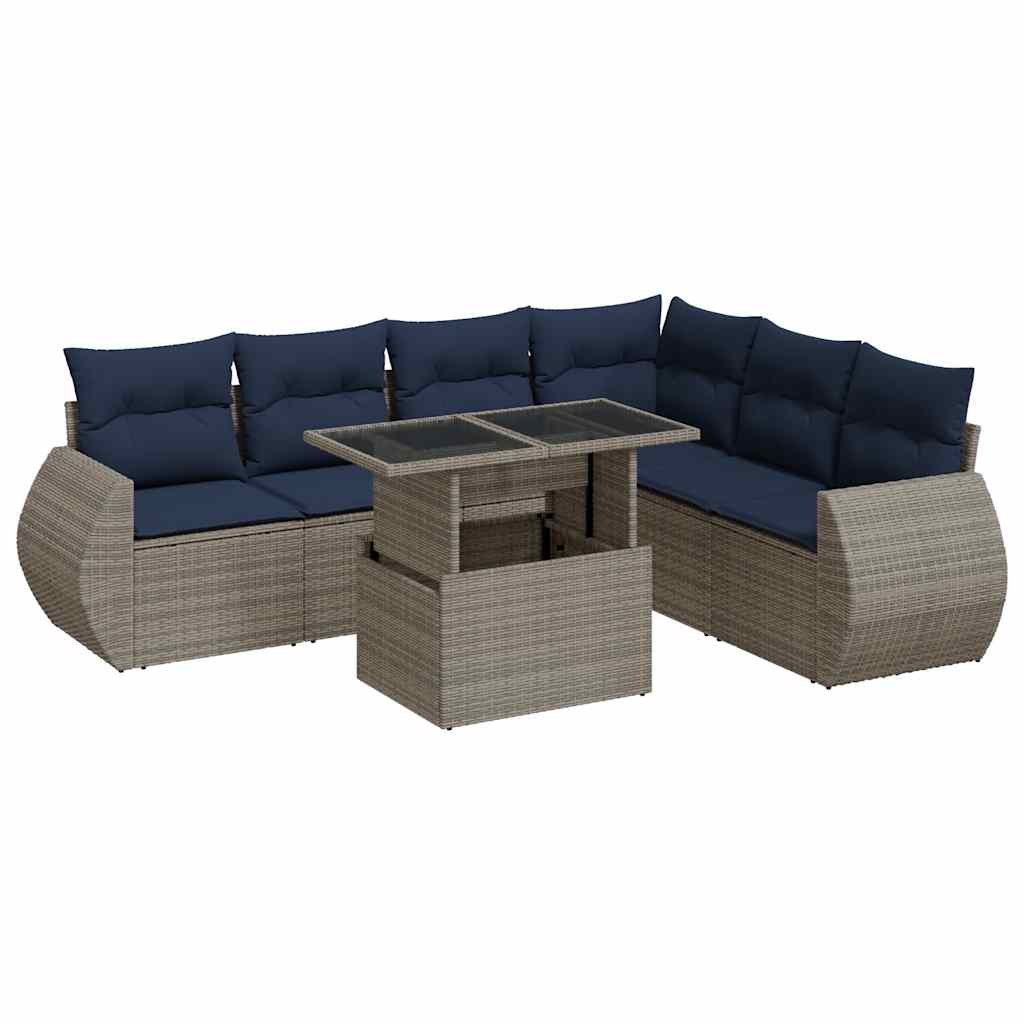 vidaXL Set Divani da Giardino 7pz con Cuscini Grigio Polyrattan Acacia