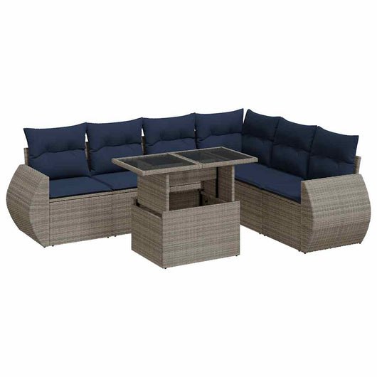 vidaXL Set Divani da Giardino 7pz con Cuscini Grigio Polyrattan Acacia