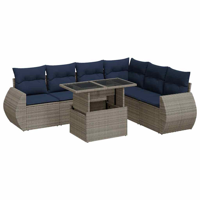 vidaXL Set Divani da Giardino 7pz con Cuscini Grigio Polyrattan Acacia