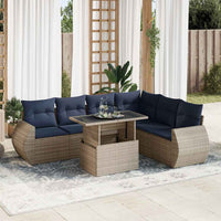 vidaXL Set Divani da Giardino 7pz con Cuscini Grigio Polyrattan Acacia