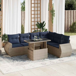 vidaXL Set Divani da Giardino 7pz con Cuscini Grigio Polyrattan Acacia