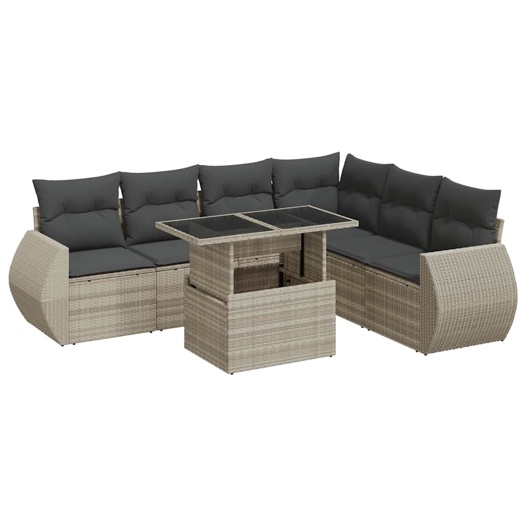 vidaXL Set Divani da Giardino 7pz con Cuscini Grigio Chiaro Polyrattan