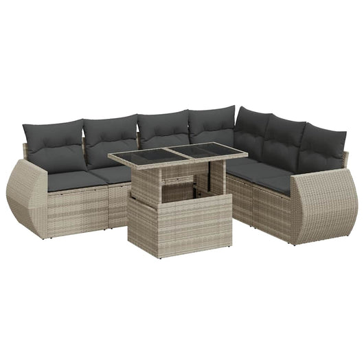 vidaXL Set Divani da Giardino 7pz con Cuscini Grigio Chiaro Polyrattan