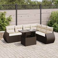 Set Divani da Giardino 7 pz con Cuscini Marrone in Polyrattan