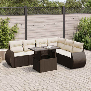 Set Divani da Giardino 7 pz con Cuscini Marrone in Polyrattan