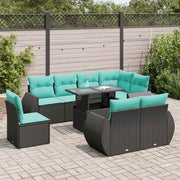 Set Divani da Giardino 9 pz con Cuscini Nero Polyrattan Acacia 3326658