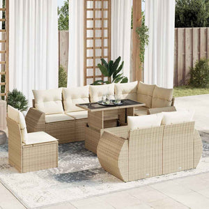 vidaXL Set Divano da Giardino 9 pz con Cuscini Beige in Polyrattan