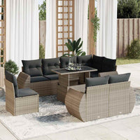 Set Divano da Giardino 9 pz con Cuscini Grigio in Polyrattan