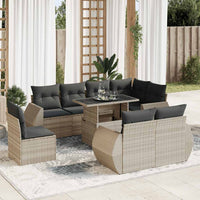 Set Divano da Giardino 9pz con Cuscini Grigio Chiaro Polyrattan