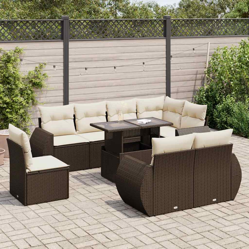 vidaXL Set Divani da Giardino 9pz con Cuscini Marrone in Polyrattan
