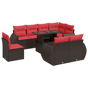 vidaXL Set Divani Giardino 9 pz con Cuscini Marrone Polyrattan Acacia
