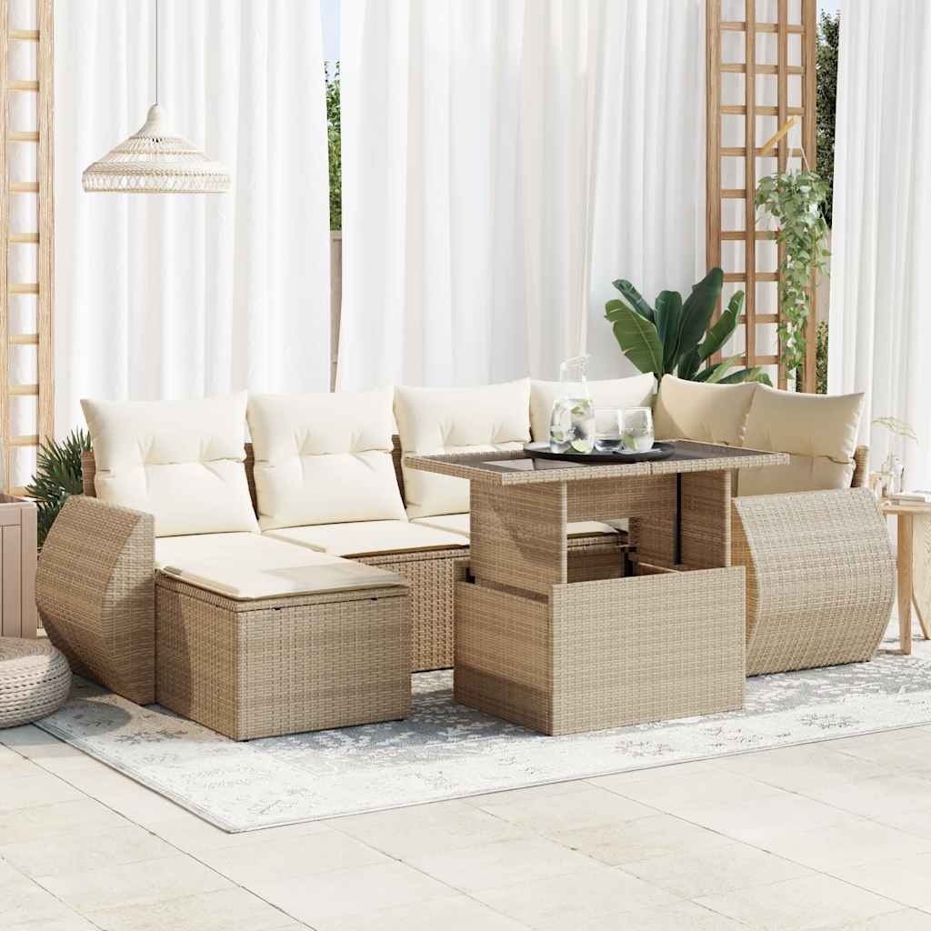 Set Divani da Giardino 7 pz con Cuscini Beige in Polyrattan 3326669