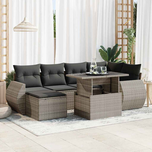 vidaXL Set Divani da Giardino 7 pz con Cuscini Grigio in Polyrattan