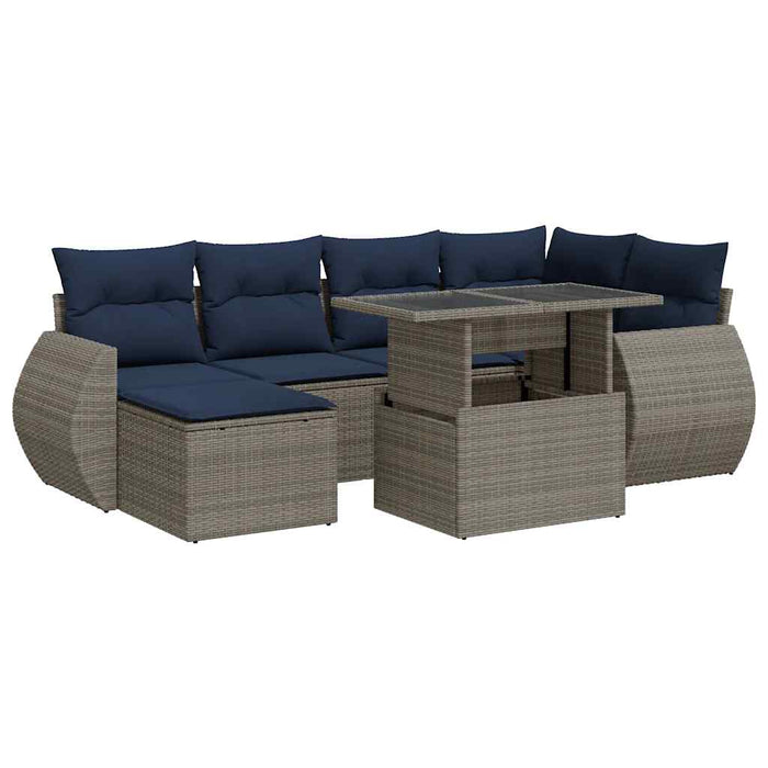 vidaXL Set Divani da Giardino 7pz con Cuscini Grigio Polyrattan Acacia