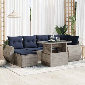 vidaXL Set Divani da Giardino 7pz con Cuscini Grigio Polyrattan Acacia