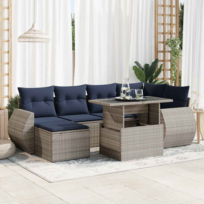 vidaXL Set Divani da Giardino 7pz con Cuscini Grigio Polyrattan Acacia