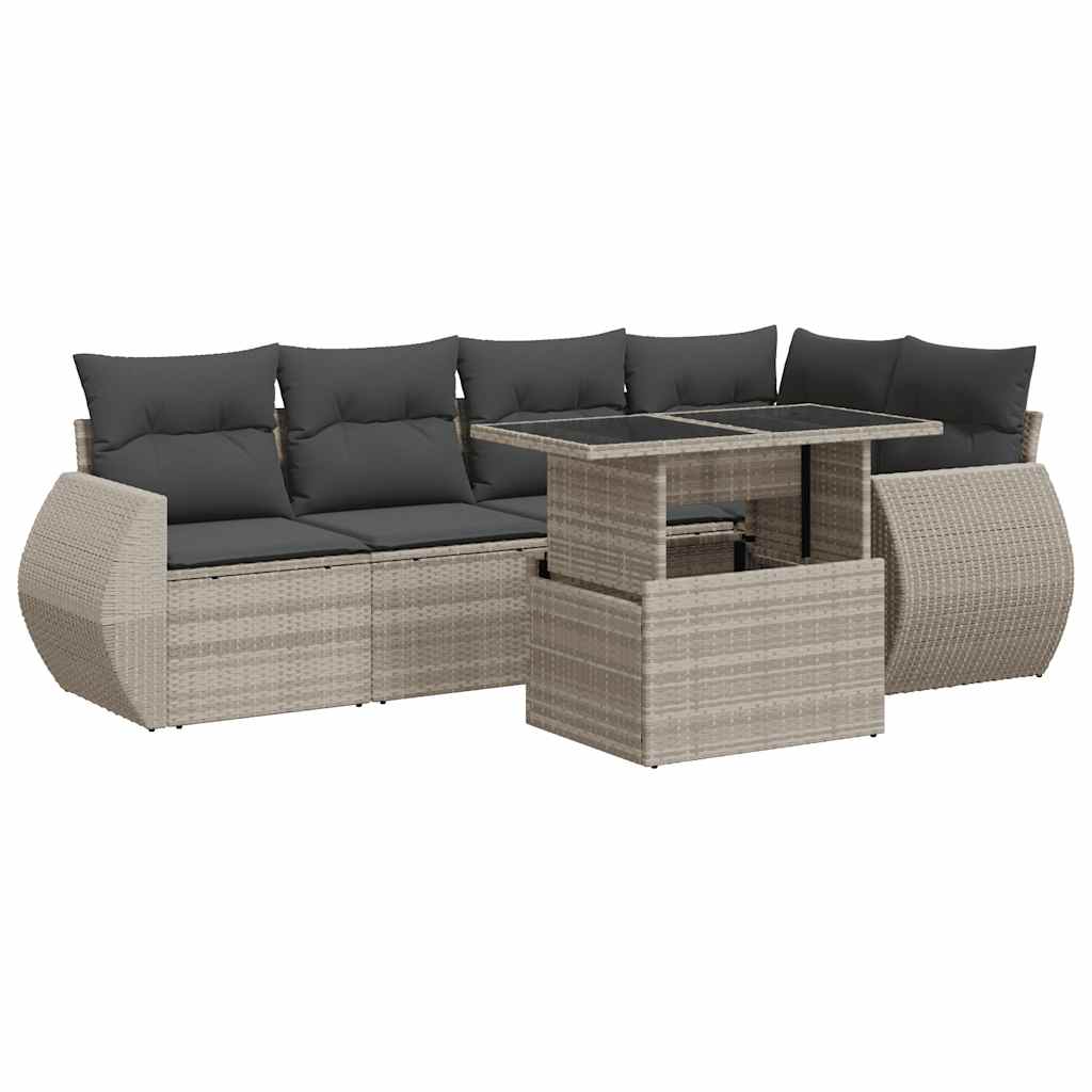 vidaXL Set Divani da Giardino 7pz con Cuscini Grigio Chiaro Polyrattan