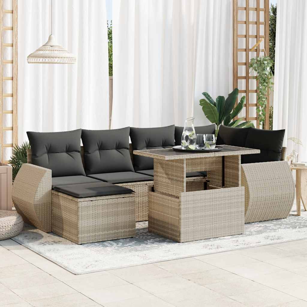 vidaXL Set Divani da Giardino 7pz con Cuscini Grigio Chiaro Polyrattan