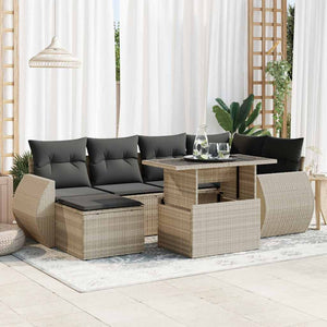 vidaXL Set Divani da Giardino 7pz con Cuscini Grigio Chiaro Polyrattan