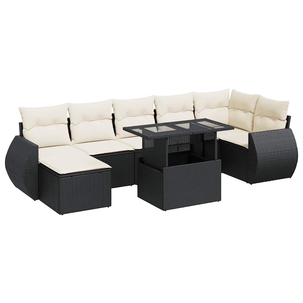 Set Divani da Giardino con Cuscini 8 pz Nero in Polyrattan