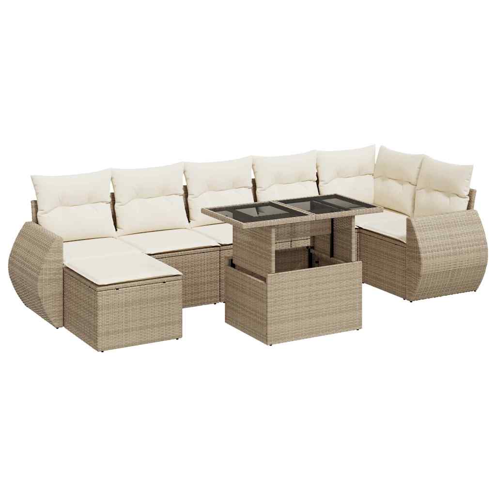 vidaXL Set Divano da Giardino 8 pz con Cuscini Beige in Polyrattan