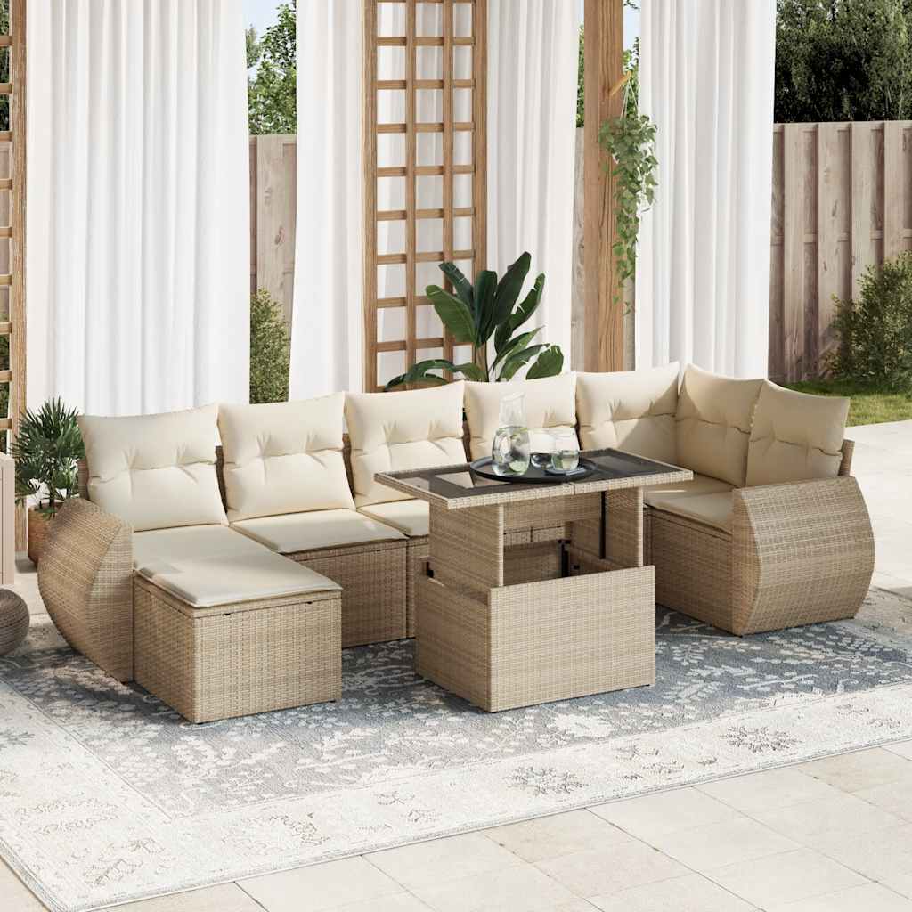 vidaXL Set Divano da Giardino 8 pz con Cuscini Beige in Polyrattan