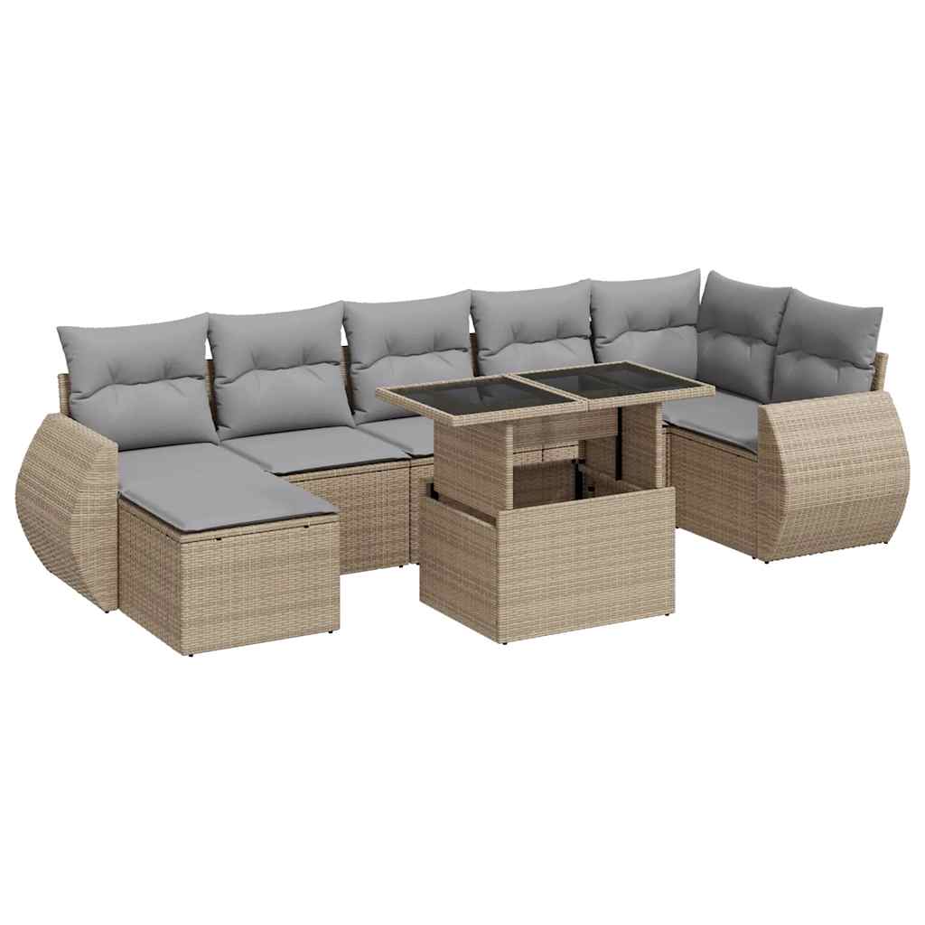 Set Divano da Giardino 8 pz con Cuscini Beige in Polyrattan