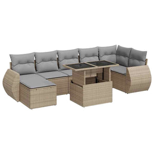 Set Divano da Giardino 8 pz con Cuscini Beige in Polyrattan