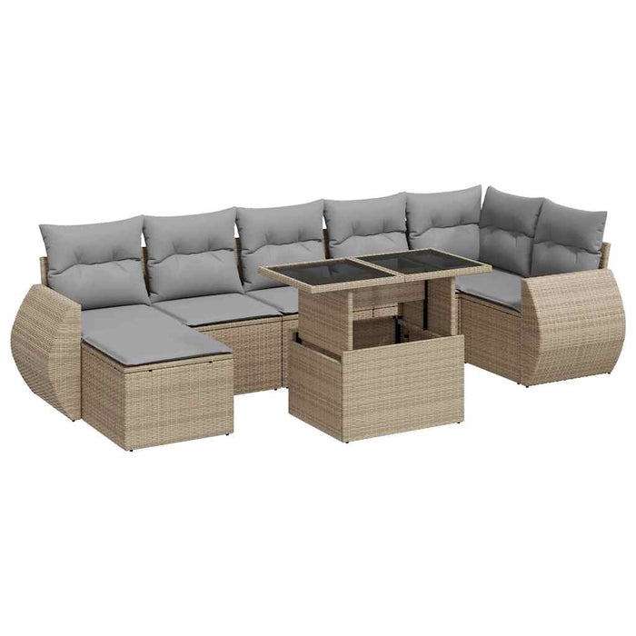 Set Divano da Giardino 8 pz con Cuscini Beige in Polyrattan