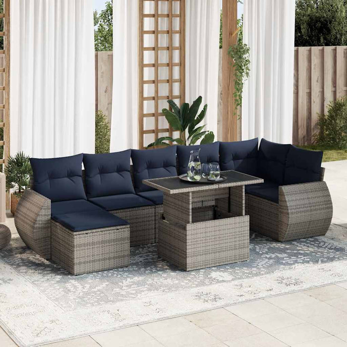 Set Divano da Giardino 8pz con Cuscini Grigio Polyrattan Acacia