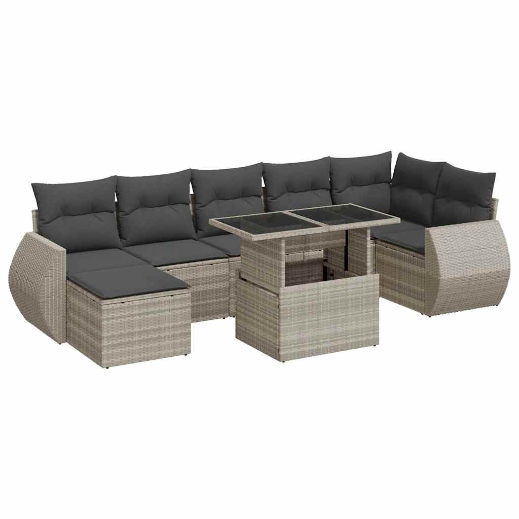Set Divano da Giardino 8pz con Cuscini Grigio Chiaro Polyrattan 3326683