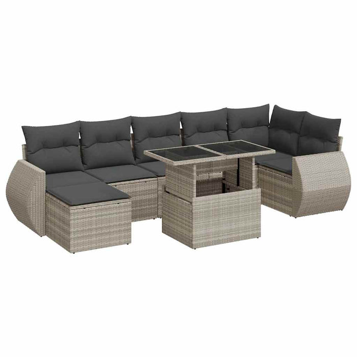 Set Divano da Giardino 8pz con Cuscini Grigio Chiaro Polyrattan 3326683