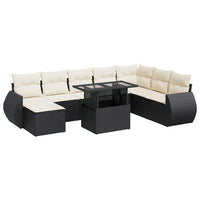 vidaXL Set Divani da Giardino 9 pz con Cuscini Nero in Polyrattan