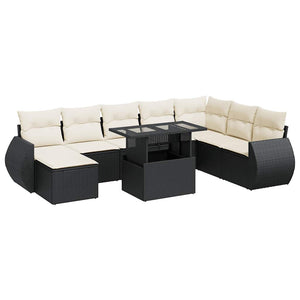 vidaXL Set Divani da Giardino 9 pz con Cuscini Nero in Polyrattan